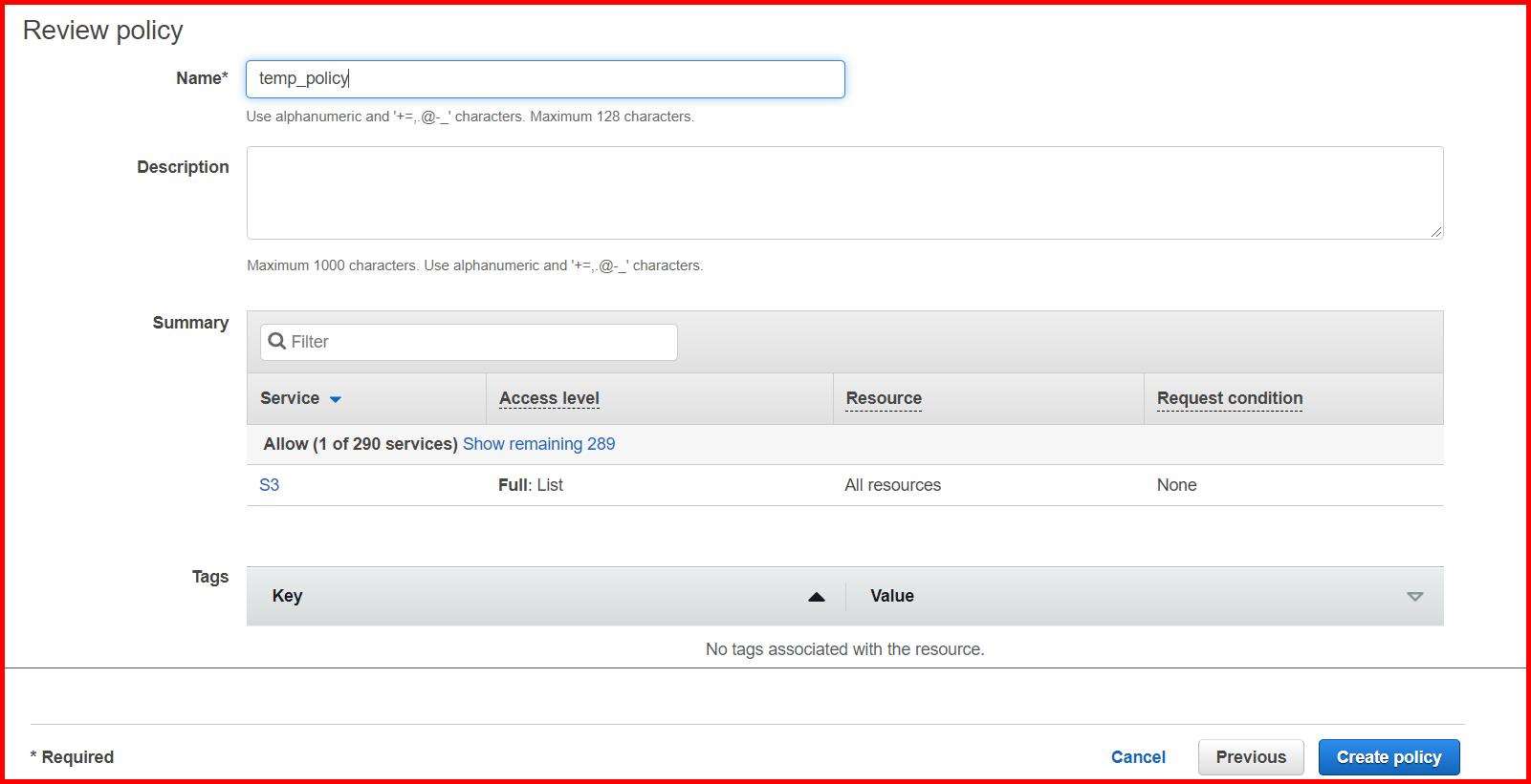 Picture showing a review screen of the policy creation wizard